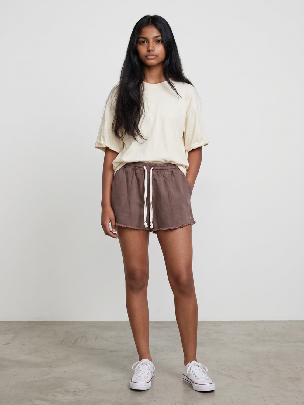 Volcom Throw-On Brown Shorts Relaxed Fit Frayed Hem Comfy Girl Size S